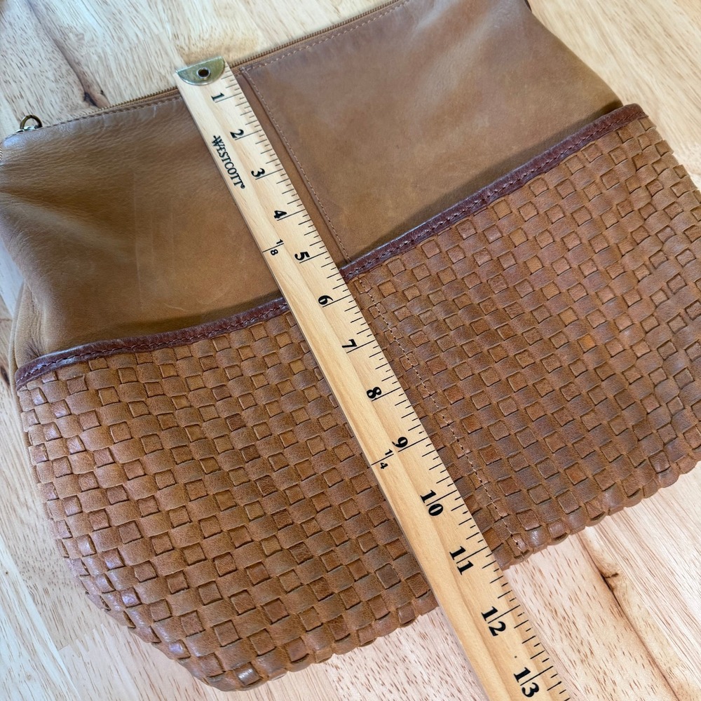 Sundance Brown Leather Woven Hobo Shoulder Bag Braided Strap Zip Closure Italy - Picture 12 of 15